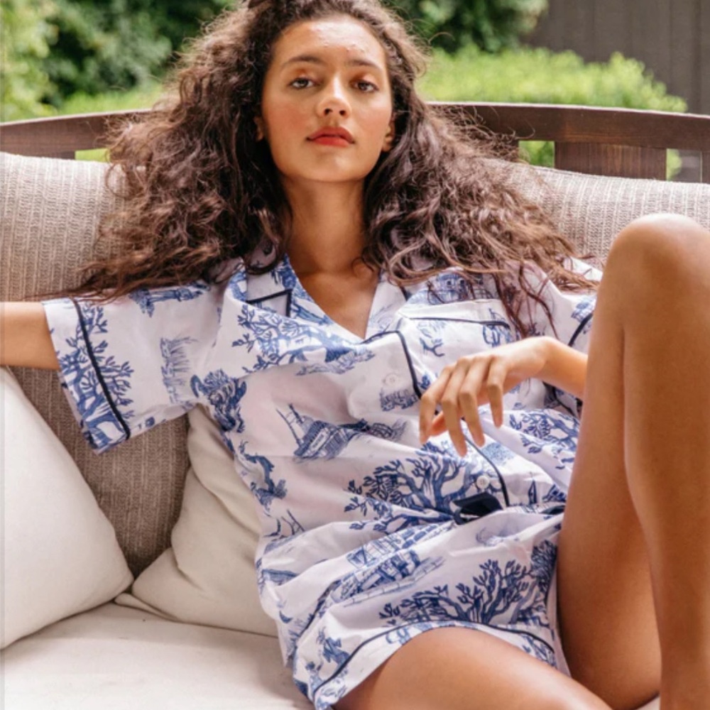 Katie Kime New Orleans Toile pajama shorts set